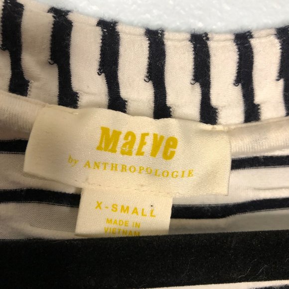 Anthropologie Maeve Paladino Black White Striped Faux Wrap Button Dress XS - Picture 3 of 4